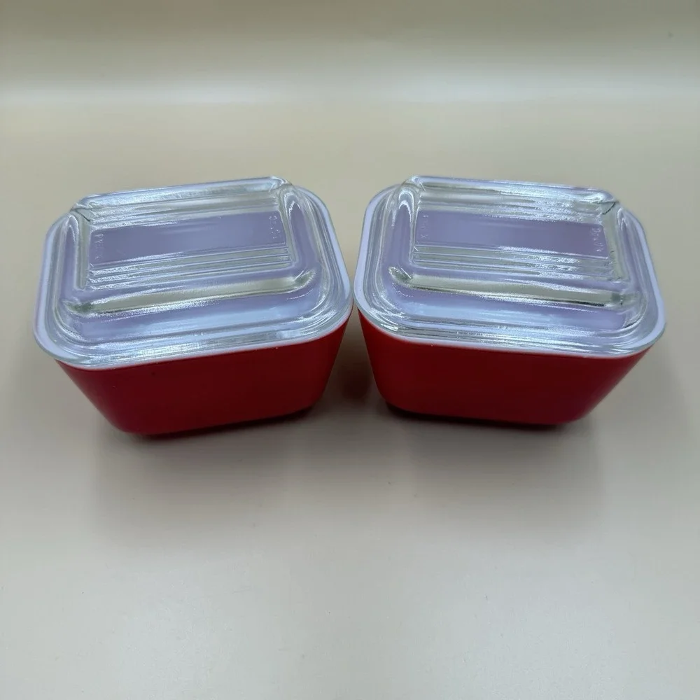Vintage Pyrex 501 Red Refrigerator Dishes With Lid Ovenware USA Cottagecore